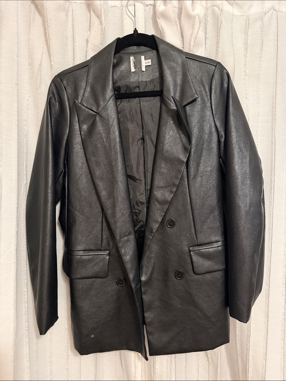 Princess Polly Black Faux Leather Double-Breasted Blazer